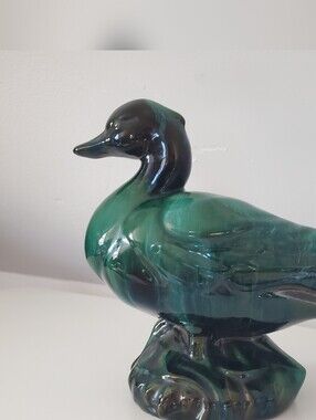 Vintage Blue Mountain Pottery Duck Figurine BMP Green Black Drip Glaze Canadian